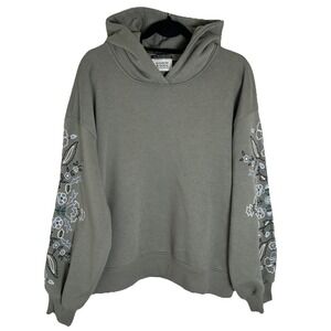 Scotch & Soda‎ Olive Green Floral Embroidered Sleeves Pullover Hoodie Woman's XL